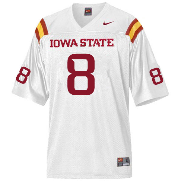Men #8 Greg Ross Jr. Iowa State Cyclones College Football Jerseys Sale-White - Click Image to Close